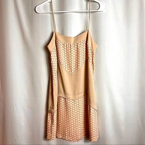 Karen Zambos Vintage Couture mini shift dress spaghetti straps Sz P nude color
